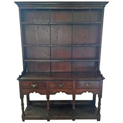 Antique Rare Small Welsh Oak Dresser with rack and  potboard to base c.1770