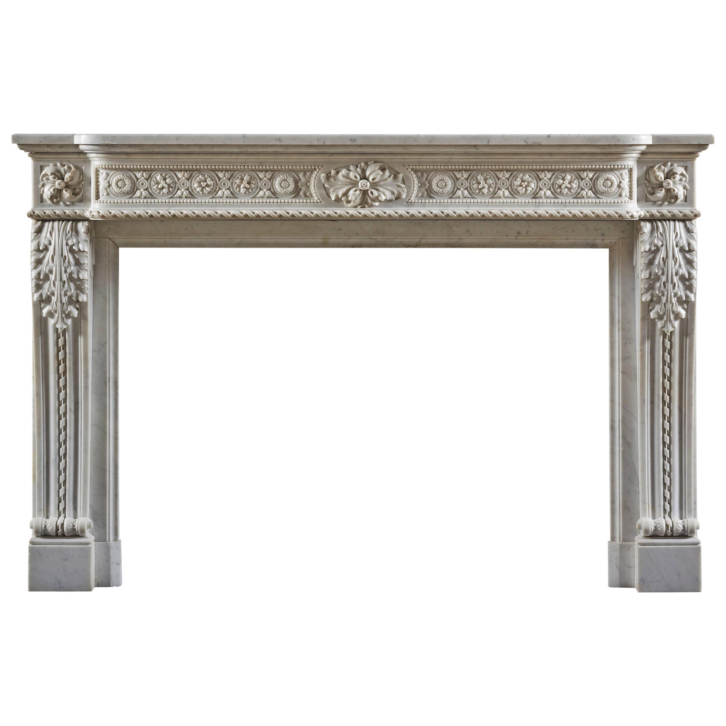 Well Carved Antique 19th Century Louis XVI Style Fireplace Mantel