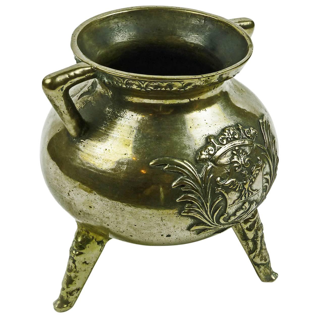Austrian Three-Leg Bronze Cauldron with Raised Decoration, circa 1750 For Sale