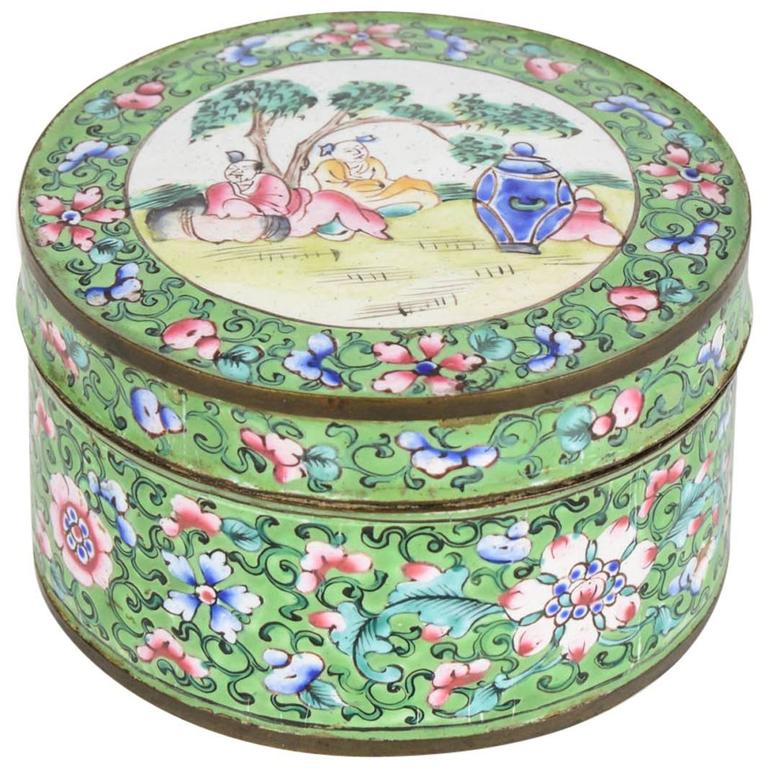 19th Century Enamel Canton Box For Sale at 1stDibs