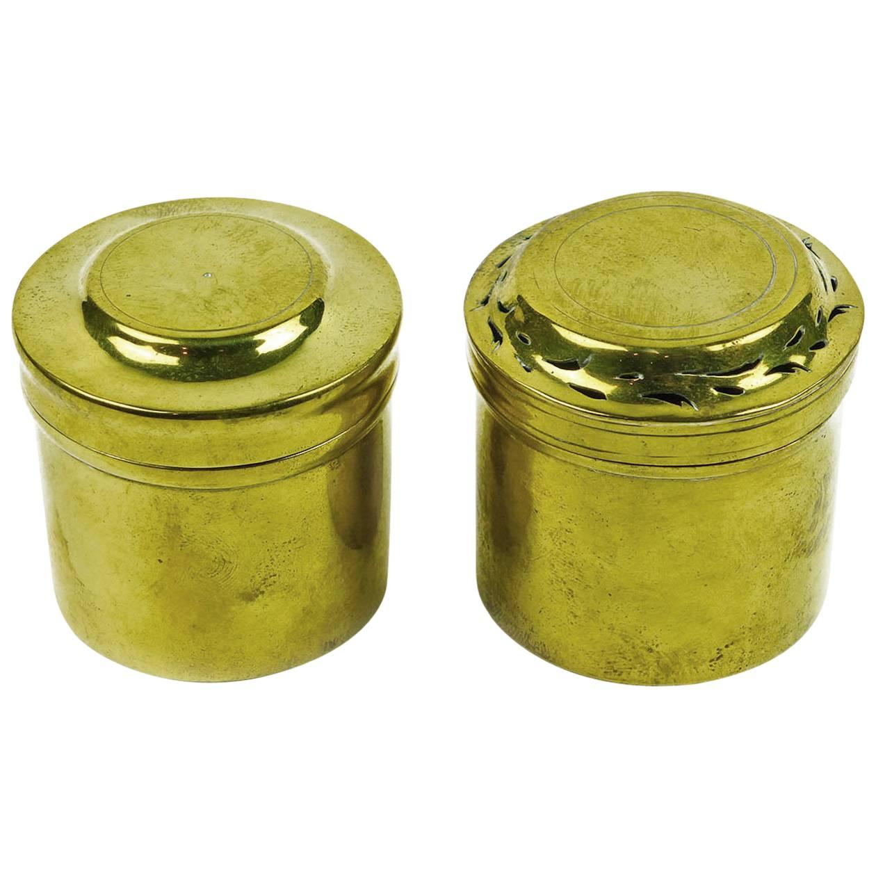 Two French Brass Desk Pots, 18th Century For Sale