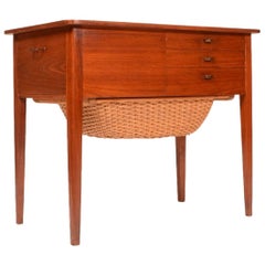Danish Modern Sewing Cabinet and Table with Basket
