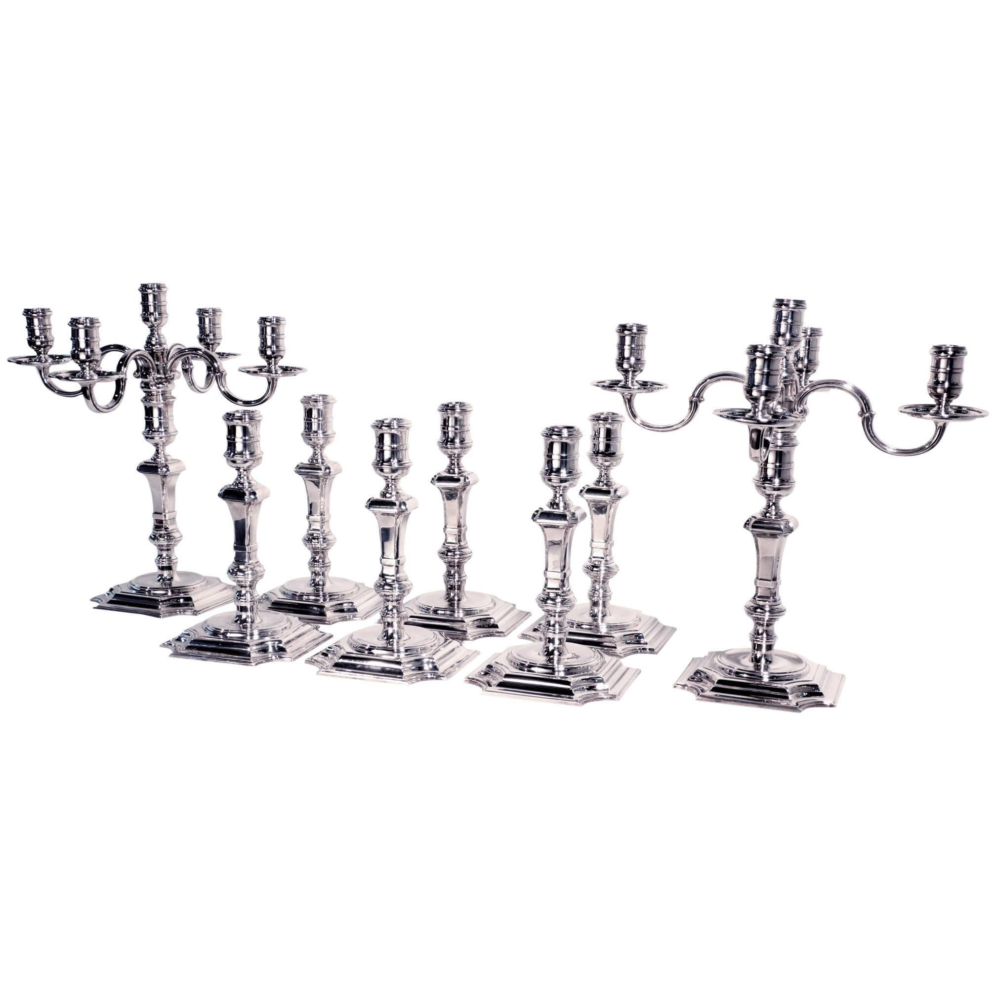 A Superb suite of George II style  Hall Marked  Silver Candlesticks