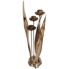 Large Brass Flower Candle Display Holder