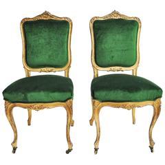 1950s Italian Gilt and Emerald Silk Velvet Chairs