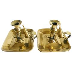 Pair of Rectangular English Brass Chambersticks, circa 1820