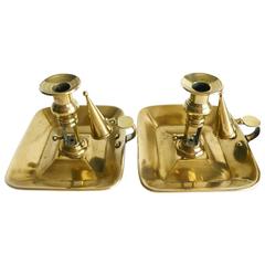 Pair of Rectangular English Brass Chambersticks, circa 1820