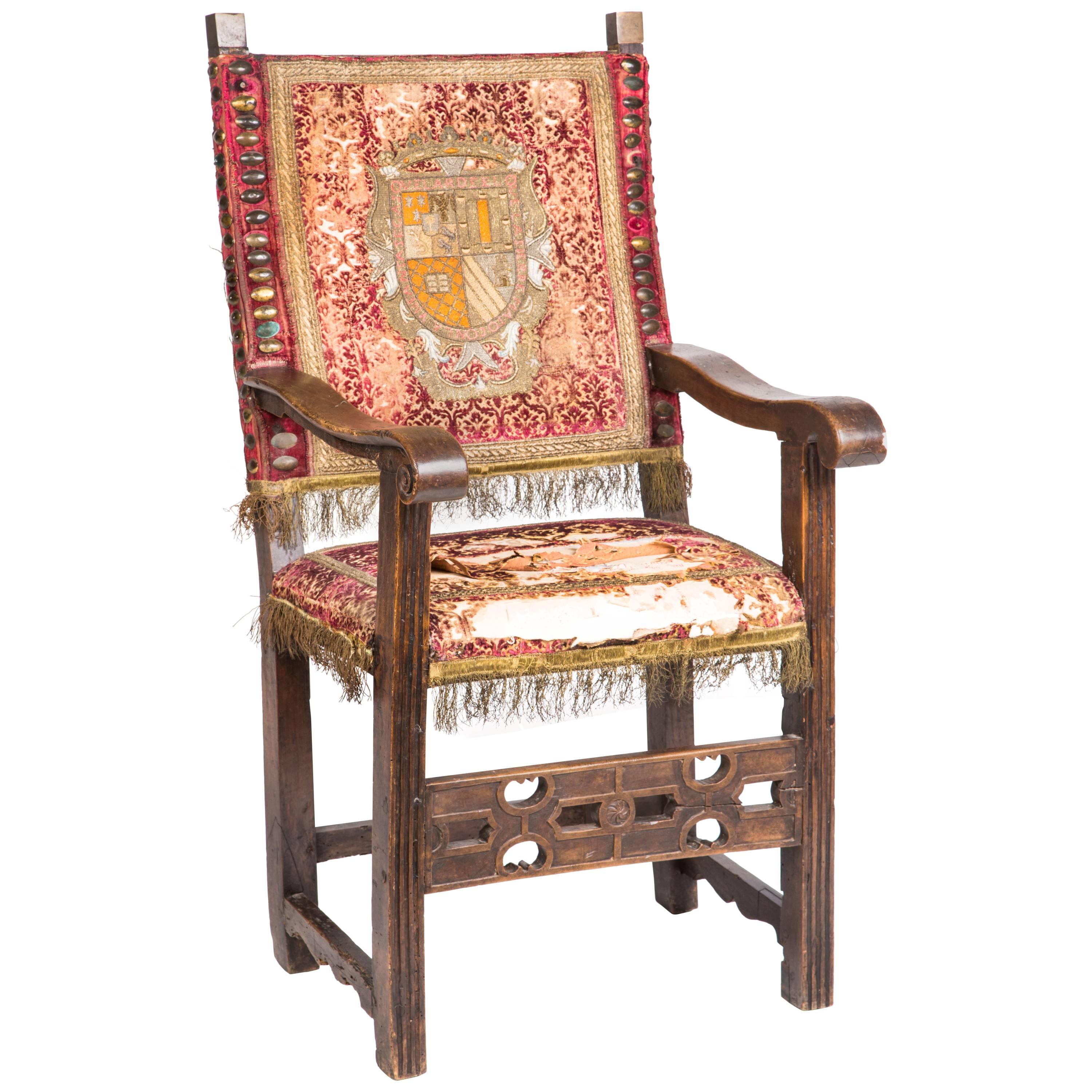 Spanish Baroque Walnut Armchair For Sale