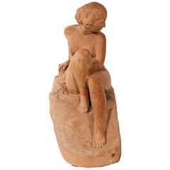 Vintage Terracotta Déco Sculpture  Signed Pleasant Nude