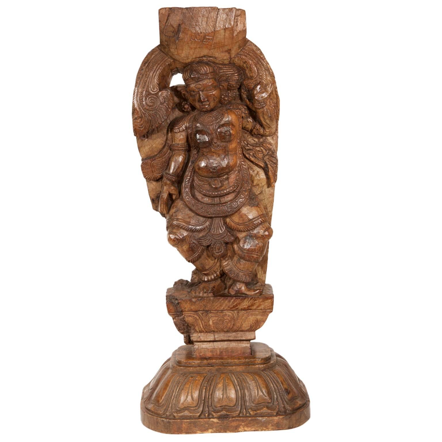  Wooden Indian Antique Sculpture, Suitable as Lamp Base