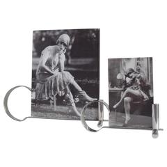 Set of Two English Art Deco Chrome Asymmetrical and Reversible Desk Photo Frames 3