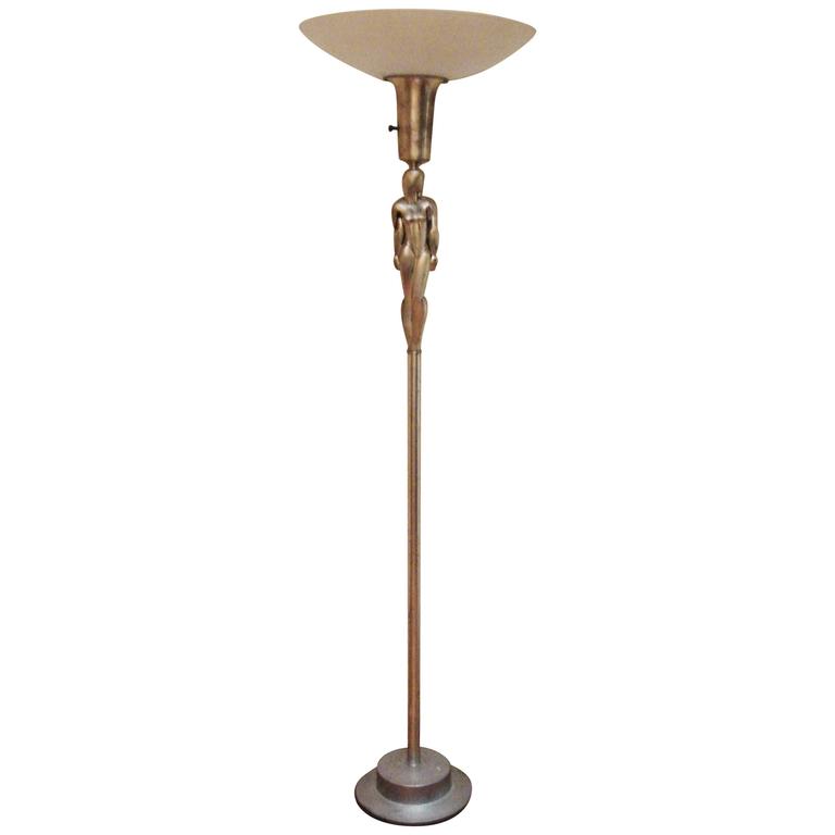 American Art Deco Nickel Plated Figurative Torchiere By Viktor American Art Deco Nickel Plated Figurative Torchiere By Viktor Schreckengost For