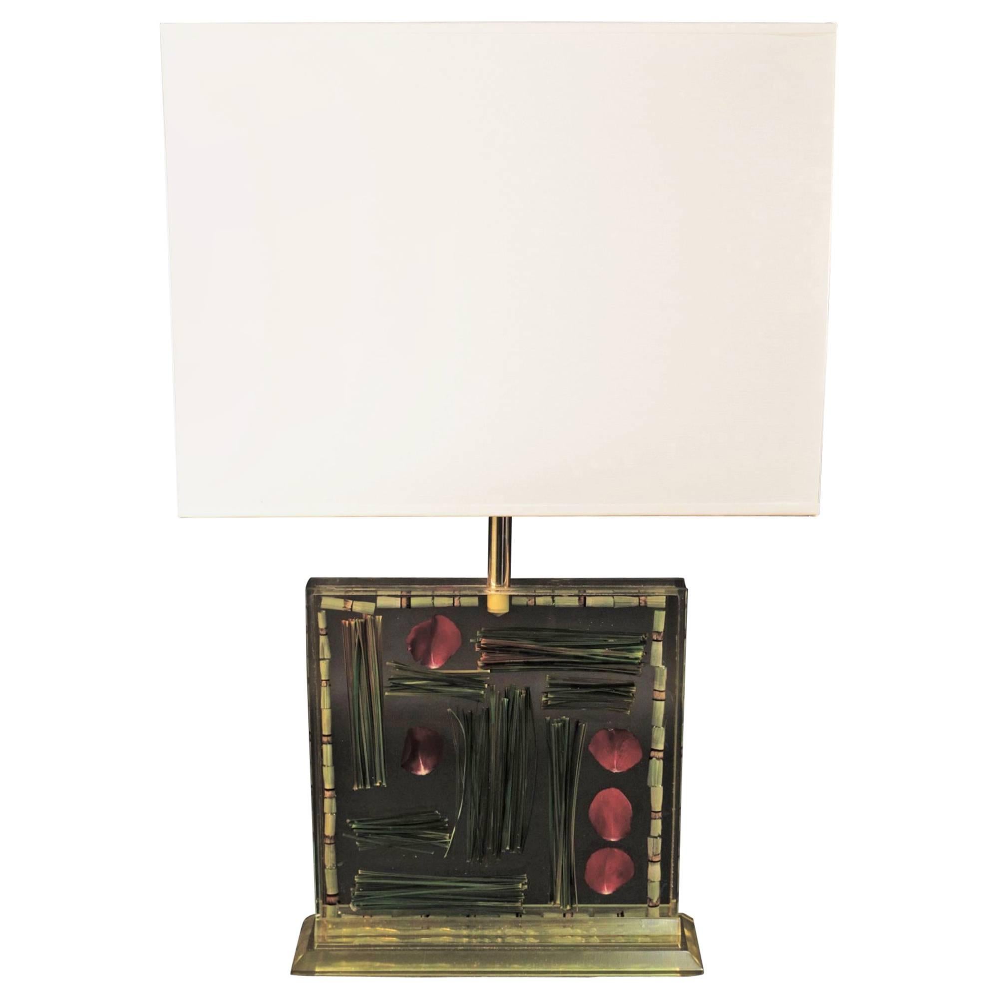 1970s Lamp with Inlaid Flowers