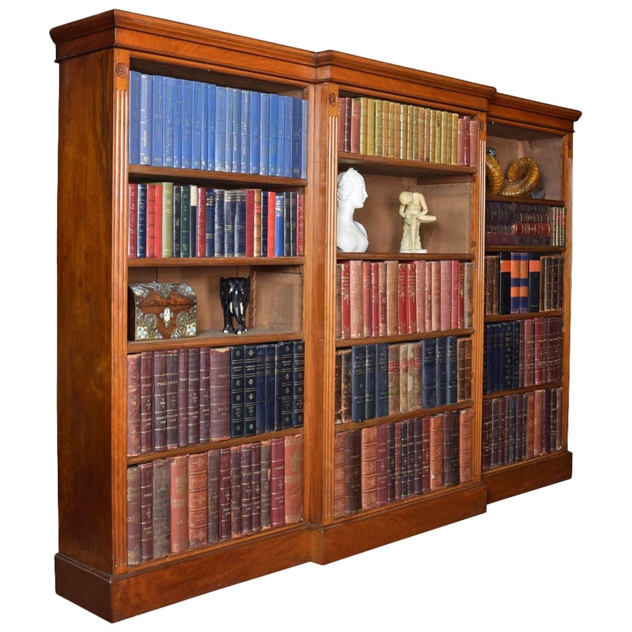 Large Walnut Breakfront Open Bookcase at 1stDibs