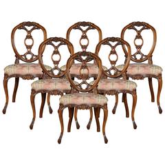 Set of Six Victorian Walnut Dining Room Chairs