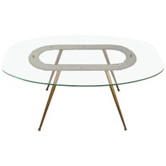 1950s Glass and Brass Coffee Table Fontana Arte Style