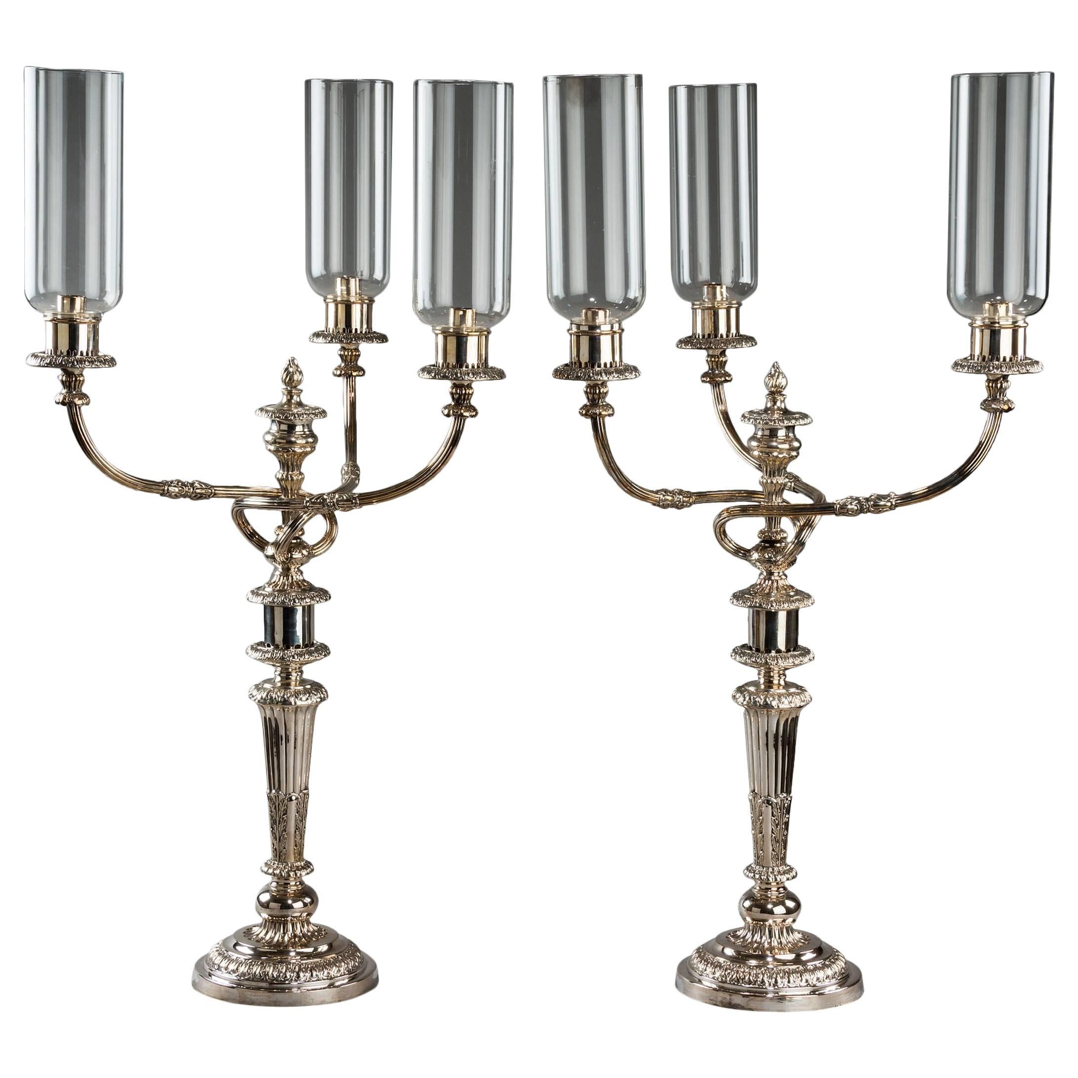 Large Pair of Regency Silver Candelabras