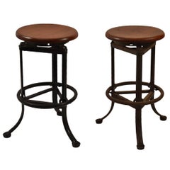 Industrial Stools Steel Base with Wood Seats