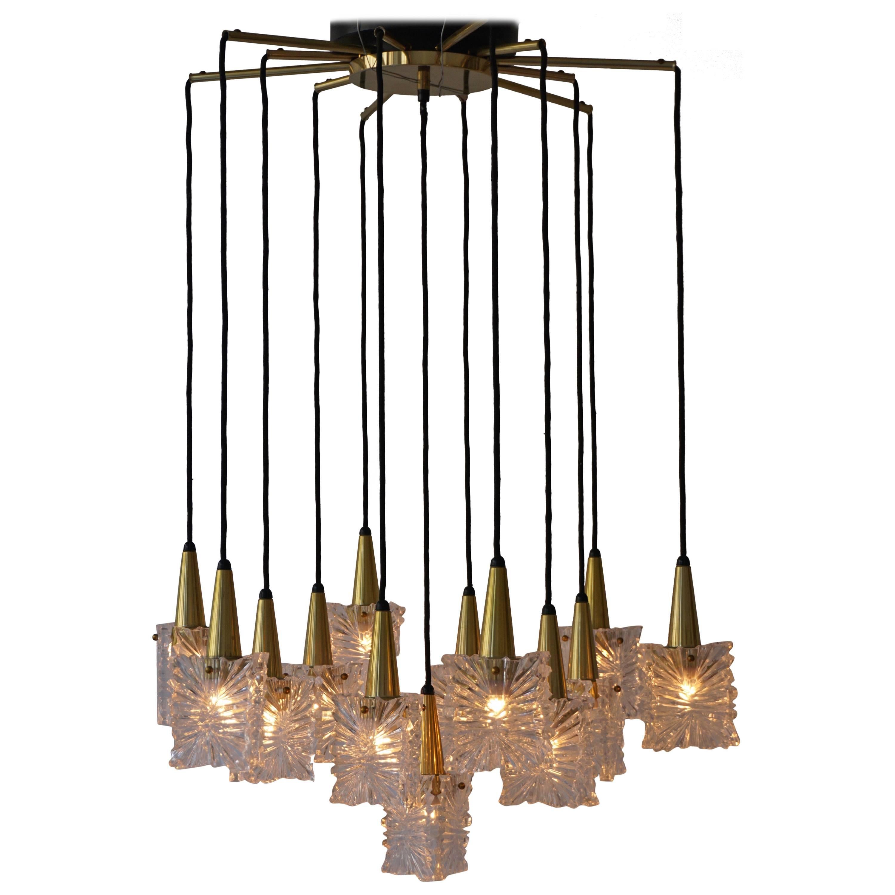 Chandelier in Glass and Brass by Raak  For Sale