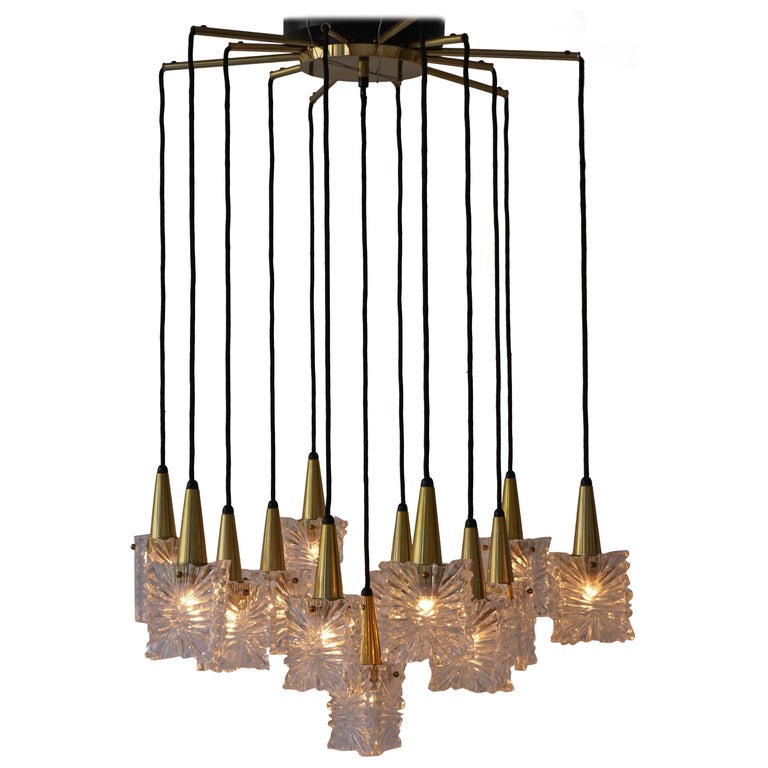 Chandelier in Glass and Brass by Raak  For Sale