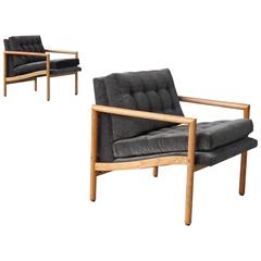 Pair of Mid-Century Walnut and Brass Chairs by Harvey Probber