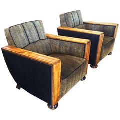 Pair of Art Deco Swedish Birch Lounge Chairs