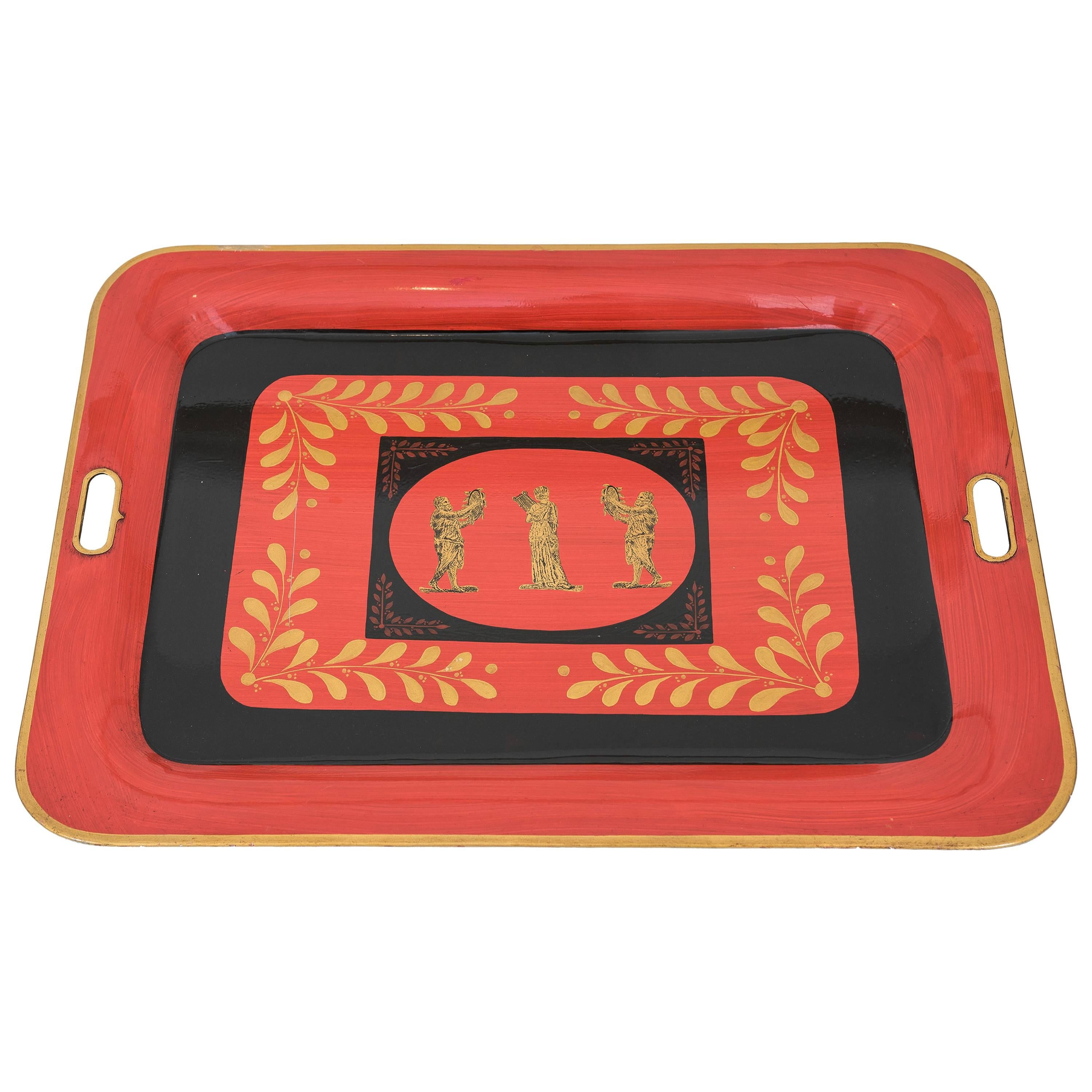 Vintage Italian Painted 'Tole' Tray in the Manner of Fornasetti