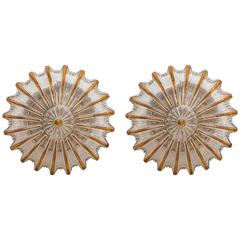 Pair of Sunburst Glass Sconces with Amber Toned Rays