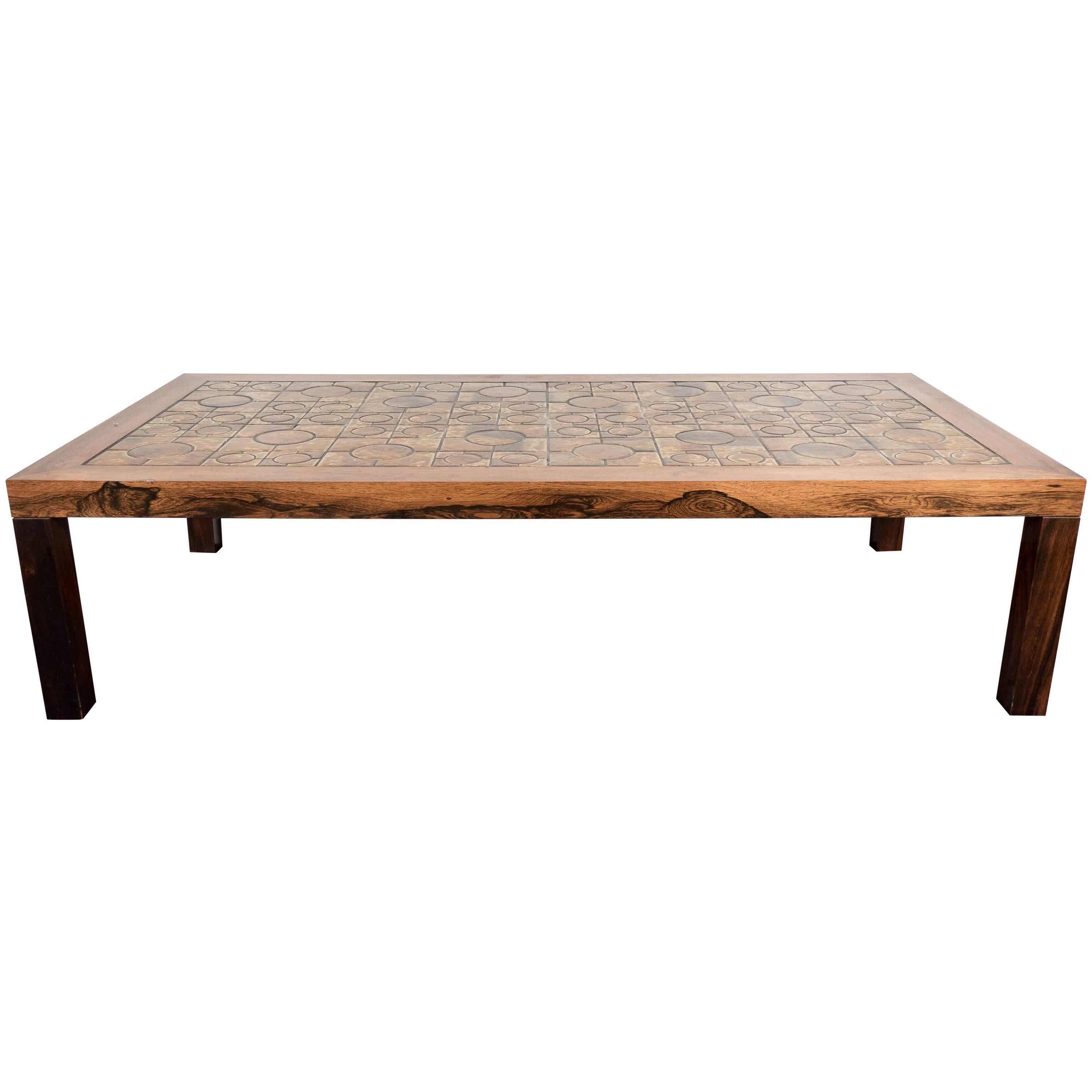Danish Wooden Coffee Table with Clay Tile Top by Centrum Møbler