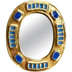 1960s "Jewel" Mirror in Glazed Ceramic in the taste of François Lembo 