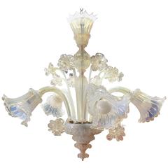 Vintage Opalescent Five-Arm Murano Chandelier