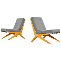 Pair Scissor Typ 92 lounge chairs by Pierre Jeanneret Knoll International 50s