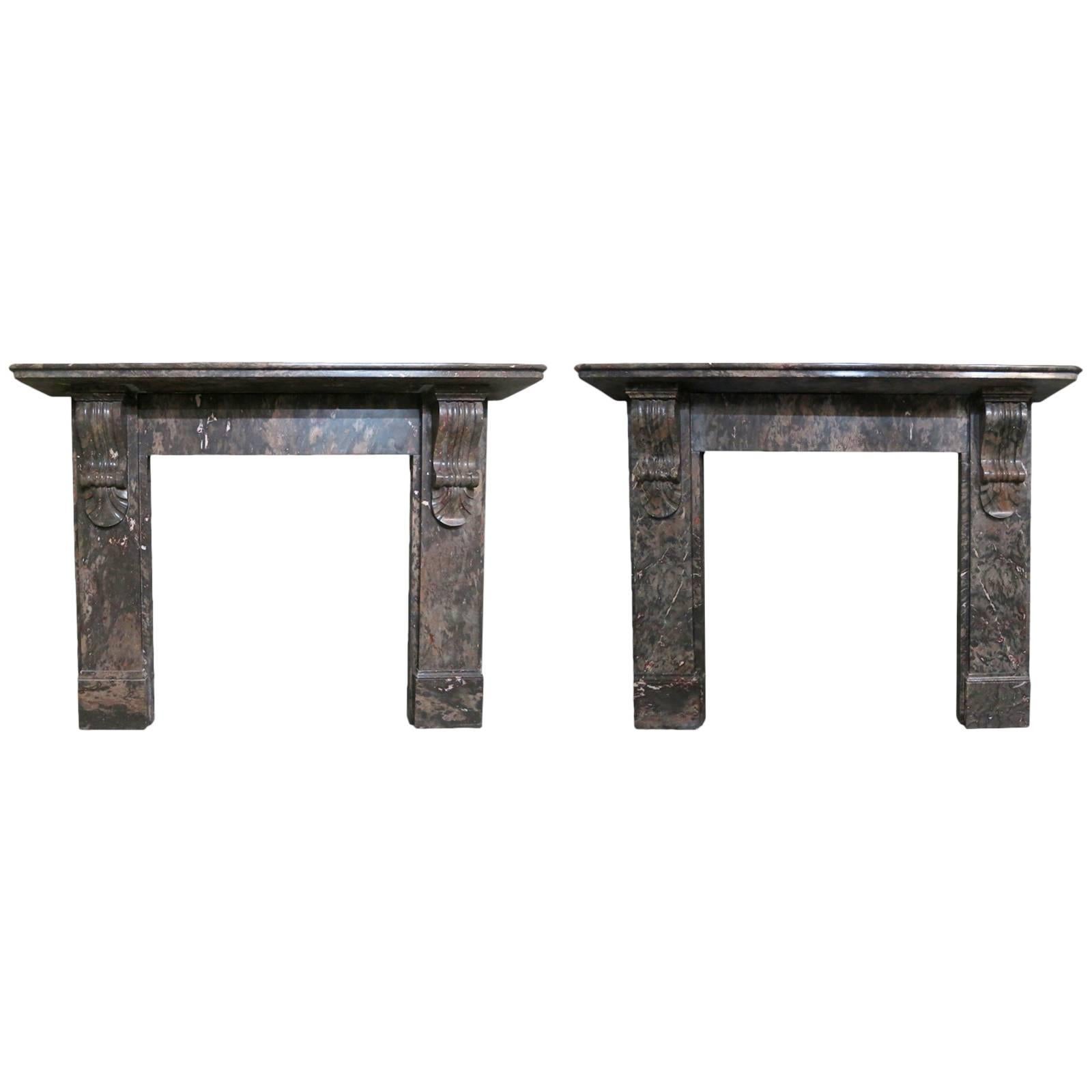 Pair of Antique English Ashburton Marble Fireplace Mantels