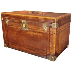 1930's French Brown Leather Rectangular Hat Trunk 1