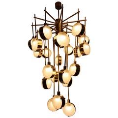 Italian Mid-Century Modern Brass and Glass Long Chandelier 6