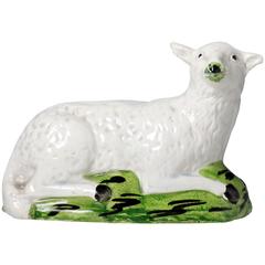 Antique English Pottery of a Ewe in a Green Base, Early 19th Century 4