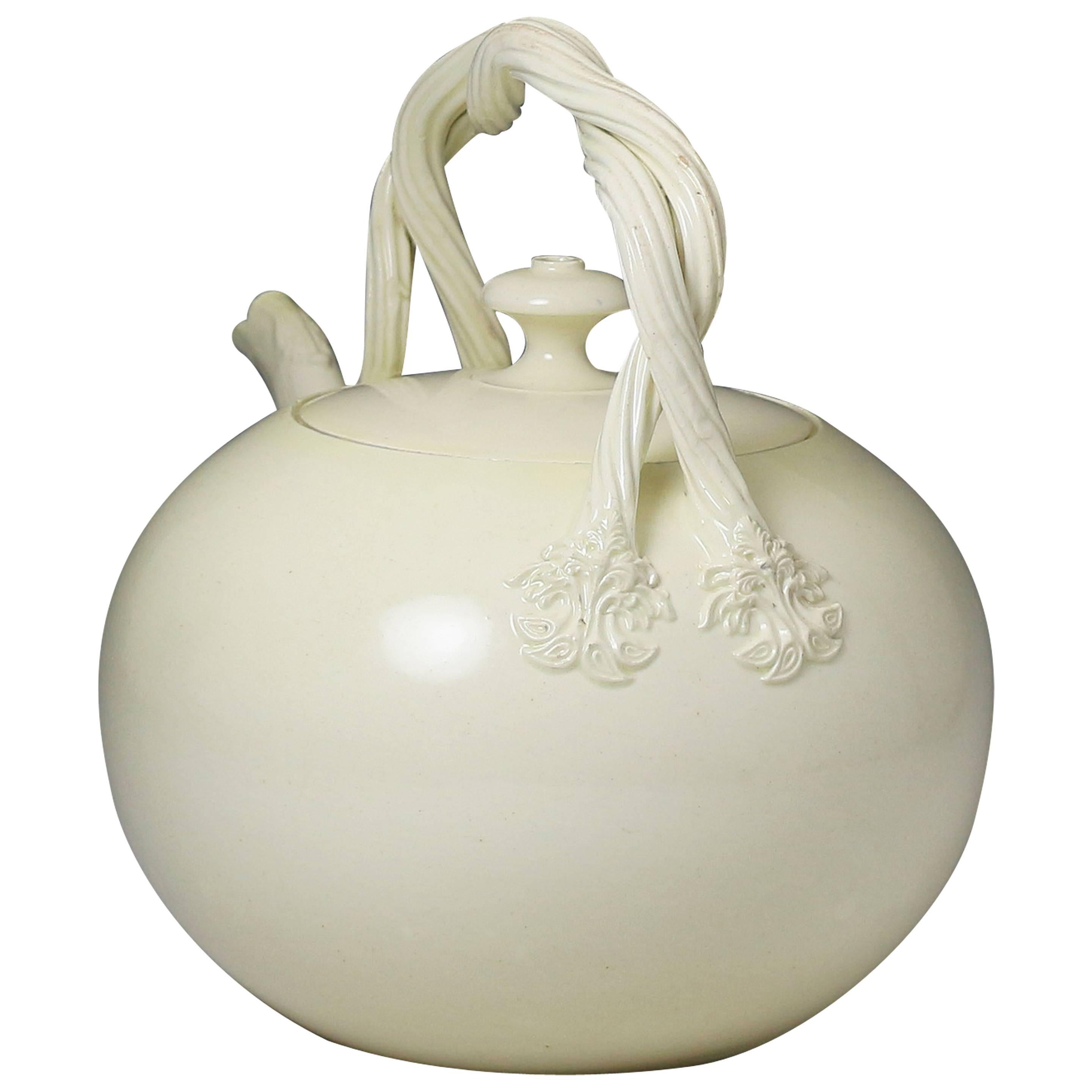 Antique English Creamware Pottery Tea Kettle or Punch Pot, Late 18th Century