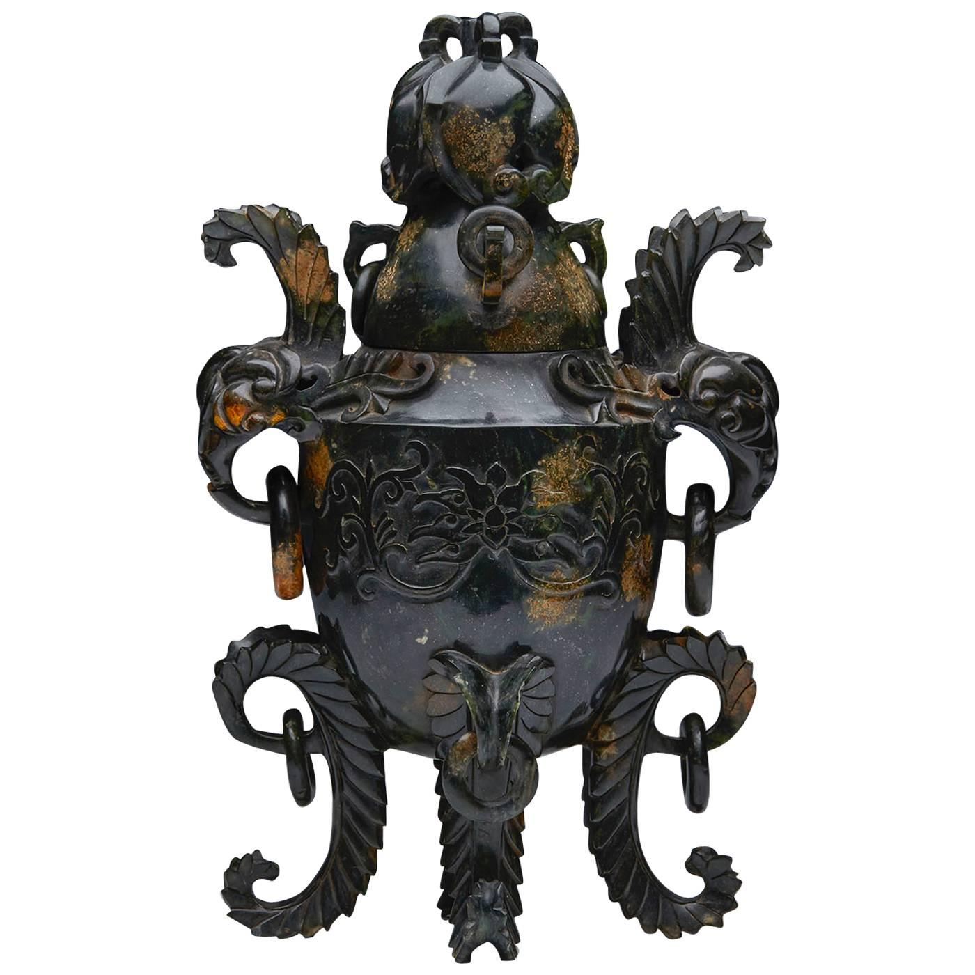 Antique Chinese Carved Russet Jade Urn, circa 1900 or Later