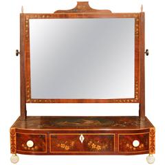 Regency Period Mahogany Dressing Mirror with Painted Scenes and Decoration