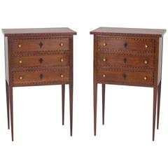 Pair of Mahogany Edwardian Three-Drawer Tables or Nightstands