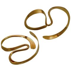 Vintage Irene Brynner Modernist Non-Pierced Gold Abstract Earrings