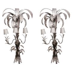 Pair of Hollywood Regency White Metal Sconces 3