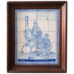 19th Century Dutch Delft Tile of Saint Nicholas and Zwarte Piet