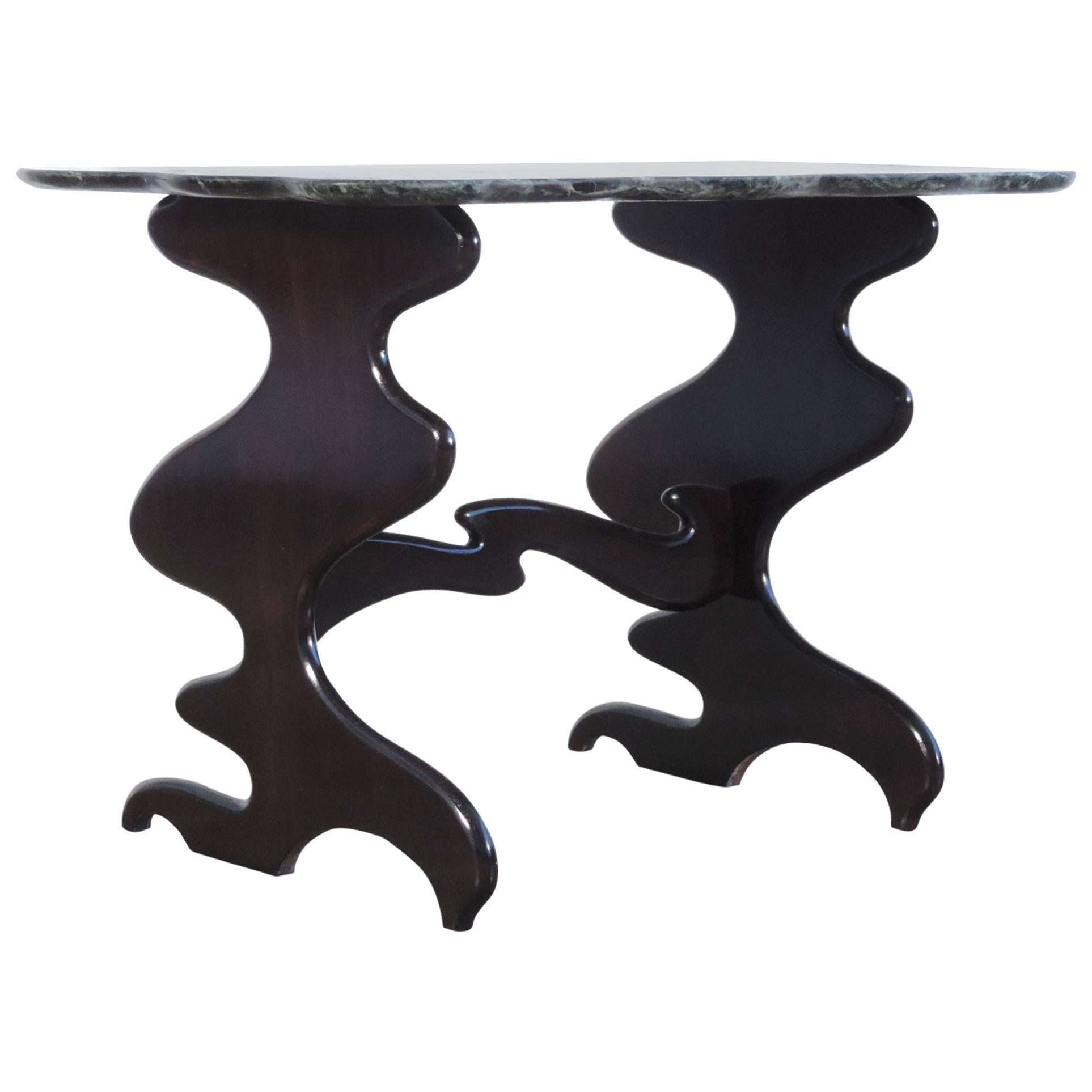 20th Century Italian Surreal Wood and Green Marble coffee Table, Italy 1940s For Sale