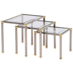 Vintage Set of Gunmetal and Brass Nesting Tables 2