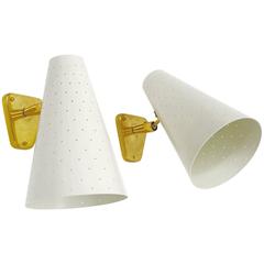 Superb Pair of French Perforated Cone Sconces, 1950s