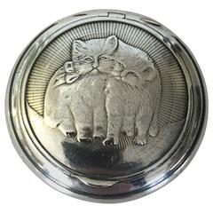 Silver Pill Box with Cat Motif