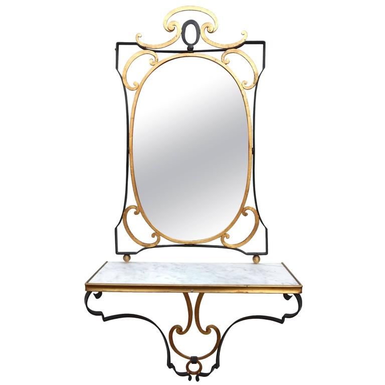 Mid Century Polladio Italy Sculpted Iron Mirror And Wall Console Mid Century Polladio Italy Sculpted Iron Mirror And Wall Console Table For