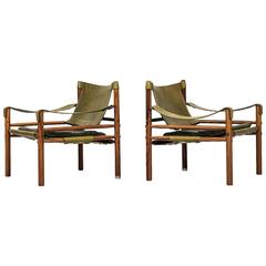 Arne Norell Sirocco Easy Chairs in Rosewood and Green Leather