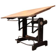 Industrial Adjustable French Architect's Drafting Table, 1950s